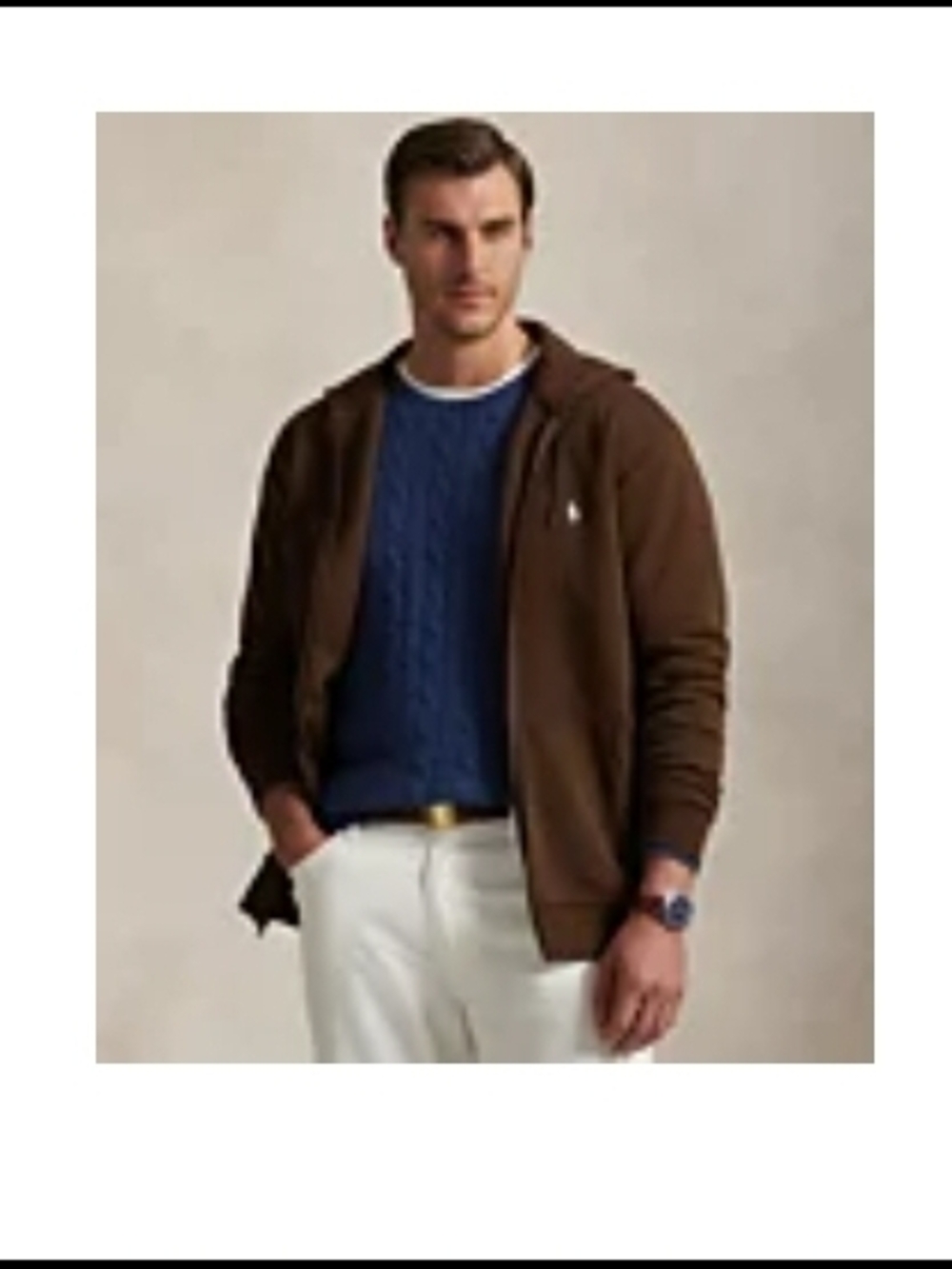 Polo Ralph Lauren Men's Big & Tall Double-Knit Full-Zip Hoodie Color Brown XLT